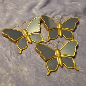 3pc Butterfly Mirror Wall Decor Set - Gold